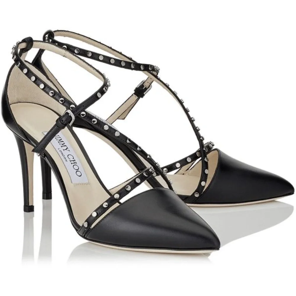 Jimmy Choo TIFF85 Studded Stiletto Sandals With Pointed Toes